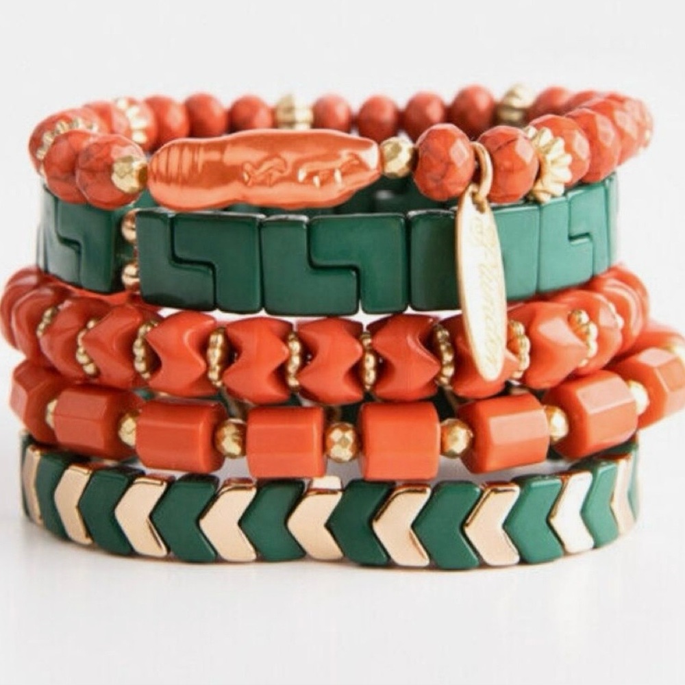 PLUNDER “SEDONA” BRACELET SET OF 5 in ORANGE, GREEN w/GOLD ACCENTS - BRAND NEW!